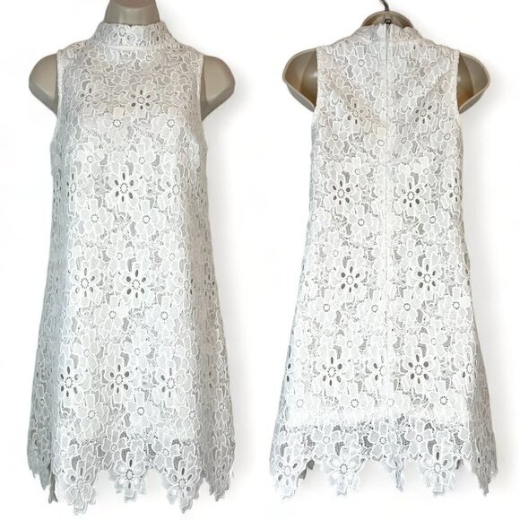 White Lace Dress Mini Embroidered Summer Beach Vacation Party XS - Picture 1 of 11